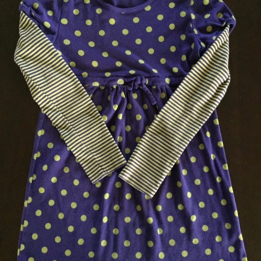 Mini Boden Purple & Green Dress - Polka Dots & Stripes Girld Size 13- 14  EUC